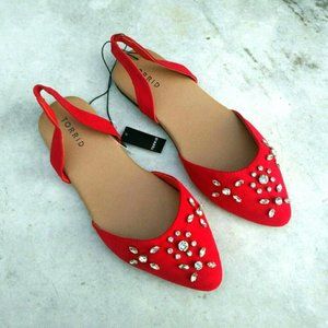 torrid Shoes Torrid Embellished Slingback Rhinestone Red Flat